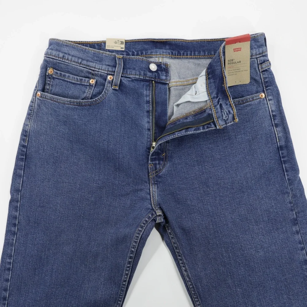 Levi's 505 Men's Regular Fit‎ Stretch Denim Straight Jeans Blue Size W36 L32